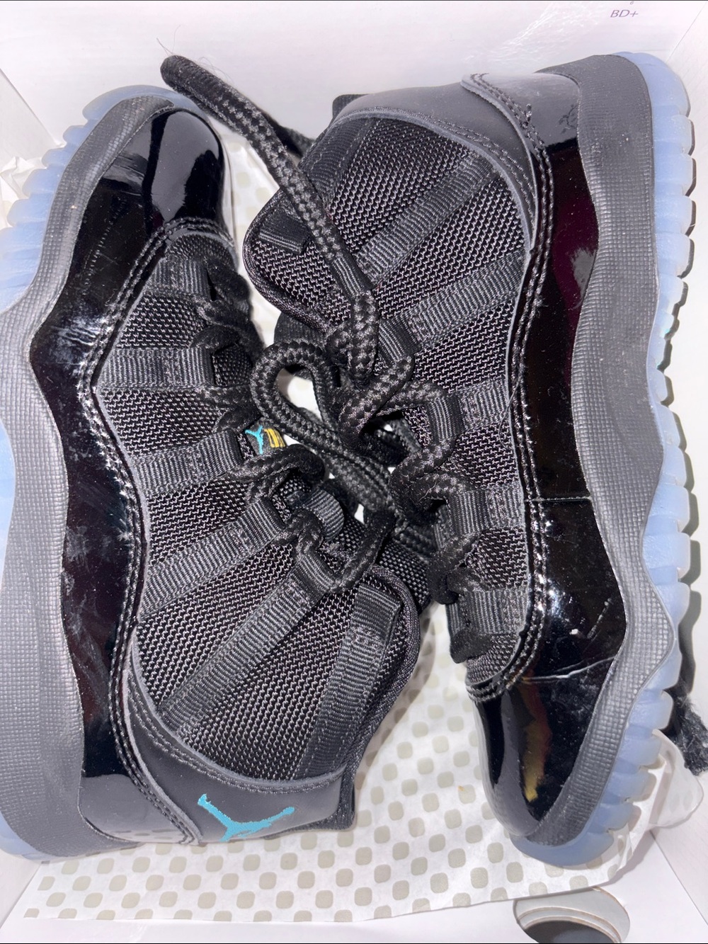 Jordan Kids Black Patent High-Top Sneakers with Teal Jumpman